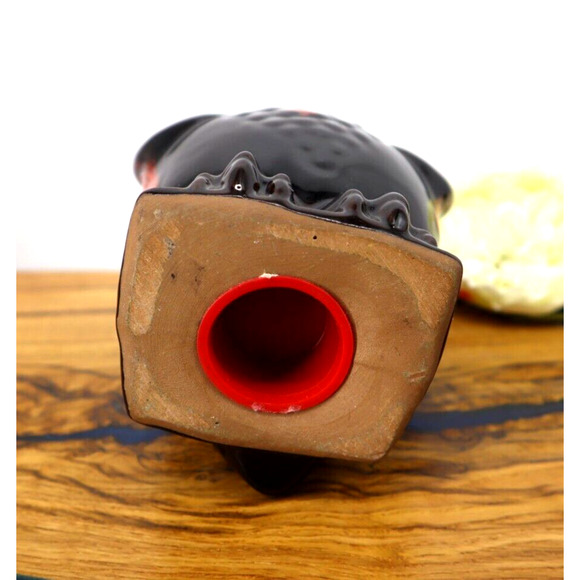 Vintage Canuck Pottery Black Owl with Red Drip Glaze Coin Bank, Evangeline Ware - Picture 5 of 5